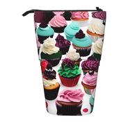 SDEGTHO Delicious Cupcakes Standing Pencil Case,Cute Stand Up Pencils Pouch,Telescopic Pen Pouches,Portable Pens Holder, Black, One Size, Fashion