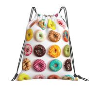 SDEGTHO Different Flavors Of Doughnuts Printed Drawstring Backpack, Waterproof String Backpack Gym Bags For Sports, Gym, Travel, Swimming, Beach