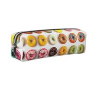 SDEGTHO Different Flavors of Doughnuts Printed Leather Zipper Pencil Case for Students, Multi Purpose Pen Pouch for Kids Small Makeup Bag for Pens, Pencils, Markers