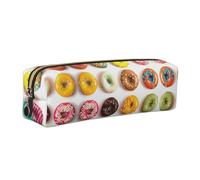 SDEGTHO Different Flavors of Doughnuts Printed Leather Zipper Pencil Case for Students, Multi Purpose Pen Pouch for Kids Small Makeup Bag for Pens, Pencils, Markers