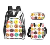 SDEGTHO Different Flavors of Doughnuts Printed See-Through School Bag Bundle, Sturdy Handle 3pc Set, Events Stadium Concerts Approved