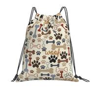 SDEGTHO Dog Bones Paw Printed Lightweight Drawstring Gym Bag, Waterproof Sports Sackpack Foldable Backpack For Travel, Hiking, Beach, School Or Daily Use