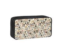 SDEGTHO Dog Bones Paw Printed Pencil Organizer Roomy Zip Bag Durable Polyester Storage Pouch for Students Artists Work Travel