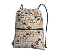 SDEGTHO Dog Bones Paw Prints Print Foldable Backpack, Adjustable Drawstring Water Resistant Bag for Quick Trips and Outings