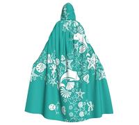 SDEGTHO Dolphins Flowers Sea Starfish Coral Seashell Printing Adult Halloween Hooded Cloak 57.8 Inches Oversized Hat For Vampire