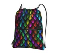 SDEGTHO Dragon Scale Print Zipper Backpack, Water Resistant Drawstring Bag, Compact Foldable for Sports Yoga Dance