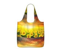 SDEGTHO Dreamlike Sunset Of A Sunflower Field Print Packable Grocery Shopper Reusable Tote 25l Polyester Shoulder Bag Modern Holiday Gift