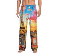 SDEGTHO Eiffel Tower Paris Mens Pajama Pants Soft Light Long Sleep Bottoms Pj With Drawstring And Pockets