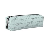 SDEGTHO Enjoy Life Handwritten Black Text Print Leather Pencil Case for Students, Simple Pen Bag for Boys Girls Small Zipper Pouch for School Supplies, Markers, Makeups, Coins