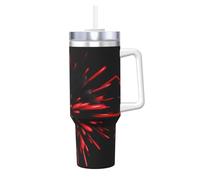 SDEGTHO Explosion Burst Red And Black 40 Oz Ice Bully With Handle And Straw Made Of Stainless Steel, Double Wall Insulated With Lid