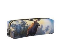 SDEGTHO Fall Moose Deer Print Leather Pencil Case for Students, Simple Pen Bag for Boys Girls Small Zipper Pouch for School Supplies, Markers, Makeups, Coins