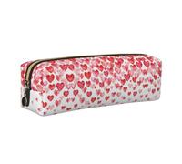 SDEGTHO Falling Red Hearts Leather Pencil Case for Students, Stylish Printed Zippered Pouch for School Supplies, Back-to-School Season Essentials