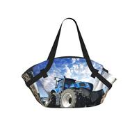 SDEGTHO Farm Tractor Printed Large Tote Bag and Picnic Mat, Snap-Close Foldable 2-in-1 for Beach Travel or Picnic
