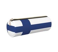 SDEGTHO Finnish Flag Printed Round Leather Pencil Organizer, Compact Zippered Pouch, Sl esk Accessory Storage
