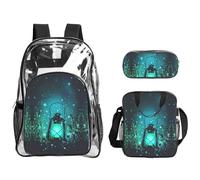 SDEGTHO Fireflies and Lantern Printed See-Through School Bag Bundle, Sturdy Handle 3pc Set, Events Stadium Concerts Approved
