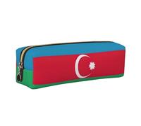 SDEGTHO Flag of Azerbaijan Printed Leather Zipper Pencil Case for Students, Multi Purpose Pen Pouch for Kids Small Makeup Bag for Pens, Pencils, Markers