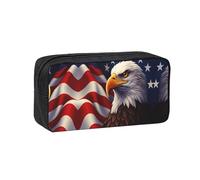 SDEGTHO Flag of Bald Eagle Printed Stationery Case Spacious Pencil Pouch Polyester Zip Organizer for School College Office Days