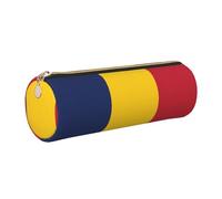 SDEGTHO Flag of Chad Printed Round Leather Pencil Organizer, Compact Zippered Pouch, Sl esk Accessory Storage