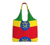 SDEGTHO Flag Of Ethiopia Economical One-Shoulder Bags, Lightweight Reusable Grocery Shopping Cloth Bags, Suitable For Gift, Black, One Size