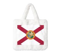 SDEGTHO Flag Of Florida Printing Fluffy Shoulder Bag Ladies Plush Underarm Bag Tote Bag Furry Purse Handbag For Work Travel, White, One Size
