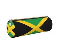 SDEGTHO Flag of Jamaica Printed Round Leather Pencil Organizer, Compact Zippered Pouch, Sl esk Accessory Storage