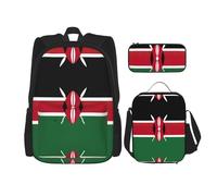 SDEGTHO Flag Of Kenya Bookbag Set Includes Large Capacity Backpack,Lunch Box And Pencil Case 3 Pieces Bagpack Sets, Black, One Size