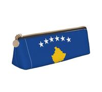 SDEGTHO Flag Of Kosovo Fashion Triangular Leather Zipper Pencil Pouch With Large Storage Capacity Pencil Pouch, White, One Size, Art Deco