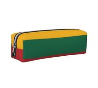 SDEGTHO Flag of Lithuania Printed Leather Zipper Pencil Case for Students, Multi Purpose Pen Pouch for Kids Small Makeup Bag for Pens, Pencils, Markers
