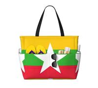 SDEGTHO Flag Of Myanmar Large Capacity Foldable Tote Bag Women Beach Tote Bag Handbag Gym Bag Travel Shopping Bag, Black, One Size