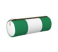 SDEGTHO Flag of Nigeria Printed Round Leather Pencil Organizer, Compact Zippered Pouch, Sl esk Accessory Storage