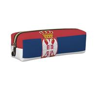 SDEGTHO Flag of Serbia Printed Leather Zipper Pencil Case for Students, Multi Purpose Pen Pouch for Kids Small Makeup Bag for Pens, Pencils, Markers