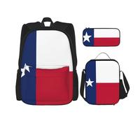 SDEGTHO Flag Of Texas Bookbag Set Includes Large Capacity Backpack,Lunch Box And Pencil Case 3 Pieces Bagpack Sets, Black, One Size