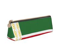SDEGTHO Flag Of The Chechen Republic Fashion Triangular Leather Zipper Pencil Pouch With Large Storage Capacity Pencil Pouch, White, One Size, Art Deco