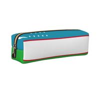 SDEGTHO Flag of The Republic of Uzbekistan Printed Leather Zipper Pencil Case for Students, Multi Purpose Pen Pouch for Kids Small Makeup Bag for Pens, Pencils, Markers