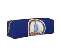 SDEGTHO Flag of Virginia Printed Leather Zipper Pencil Case for Students, Multi Purpose Pen Pouch for Kids Small Makeup Bag for Pens, Pencils, Markers