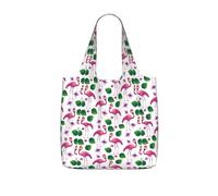 SDEGTHO Flamingo Bird Green Leaves Print Packable Grocery Shopper Reusable Tote 25l Polyester Shoulder Bag Modern Holiday Gift