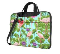 SDEGTHO Flamingo Love Flowers Print Multi-Pocket Laptop Bag Shoulder Crossbody Case Shockproof Computer Briefcase For Sports