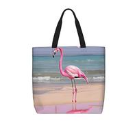 SDEGTHO Flamingo On Beach Polyester Tote Bag For Everybody With Inner Pockets, Laptop Bag With Zipper For Work Travel., Black, One Size