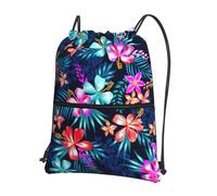SDEGTHO Floral blue Print Zipper Backpack, Water Resistant Drawstring Bag, Compact Foldable for Sports Yoga Dance