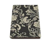 SDEGTHO Floral Pattern Black And Cream Lays Flat A5 Notebook, Refillable Leather Journal for Daily Organizer, Business Notes