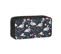 SDEGTHO Floral Swan Printed Pencil Organizer Roomy Zip Bag Durable Polyester Storage Pouch for Students Artists Work Travel