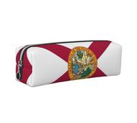 SDEGTHO Florida State Flag Printed Leather Zipper Pencil Case for Students, Multi Purpose Pen Pouch for Kids Small Makeup Bag for Pens, Pencils, Markers