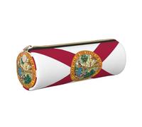 SDEGTHO Florida State Flag Printed Round Leather Pencil Organizer, Compact Zippered Pouch, Sl esk Accessory Storage
