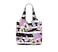 SDEGTHO Flower Butterfly Print Packable Grocery Shopper Reusable Tote 25l Polyester Shoulder Bag Modern Holiday Gift