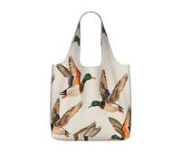 SDEGTHO Flying Mallard Duck Print Packable Grocery Shopper Reusable Tote 25l Polyester Shoulder Bag Modern Holiday Gift