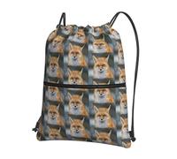 SDEGTHO Fox Print Zipper Backpack, Water Resistant Drawstring Bag, Compact Foldable for Sports Yoga Dance
