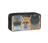 SDEGTHO Fox Printed Aesthetic Pen Bag with Elastic Loops, Large Open-Top Pencil Case for Desk and Backpack