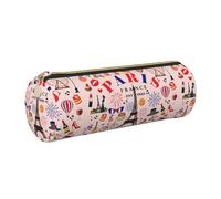 SDEGTHO France Enthusiasts Printed Round Leather Pencil Organizer, Compact Zippered Pouch, Sl esk Accessory Storage