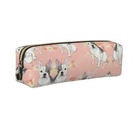 SDEGTHO French Bulldog Print Leather Pencil Case for Students, Stylish Printed Zippered Pouch for School Supplies, Back-to-School Season Essentials