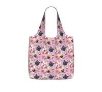 SDEGTHO French little bulldog Printed Foldable Shopping Bag Reusable, Large Capacity Tote for Grocery, Travel and Commuting